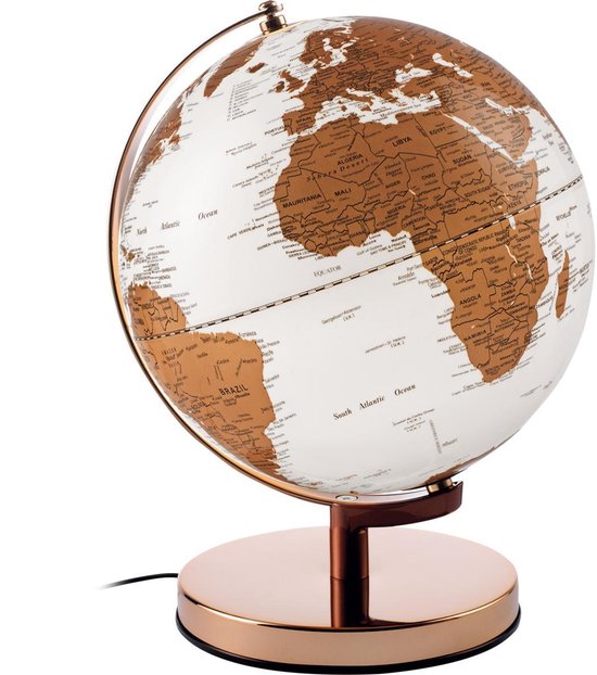 Steil Stuiteren Aubergine Mascagni - wereldbol / globe bruin / koper met verlichting diameter 25 cm -  0B O1547 | bol.com
