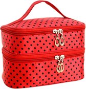 Polka Dot Make Up Tasje Met Spiegel - Opberg Etui / Cosmetica Organizer Reis Tas Case