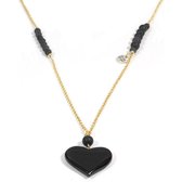 Heaven Eleven dames Ketting zilver plating - onyx matte kralen - zwart hertegewei hart