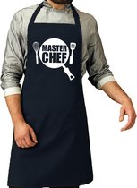 Master chef barbeque schort / keukenschort navy blauw voor heren - bbq schorten