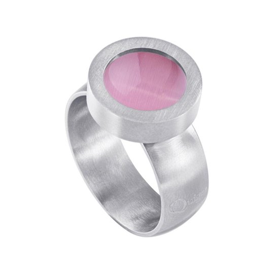 Ring de système de vis en acier inoxydable Quiges couleur argent mat 17 mm avec Mini pièce de monnaie 12 mm rose
