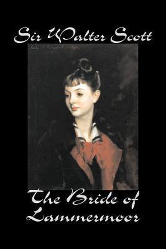 Portret van een jonge vrouw met haar haar opgestoken, een rode strik en een donkere jas. Titel: The Bride of Lammermoor, Sir Walter Scott.