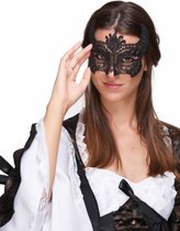 Vegaoo - Zwart kanten masker met horentjes voor vrouwen