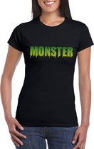 Halloween monster tekst t-shirt zwart dames M