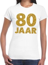 80 jaar goud glitter verjaardag/jubileum kado shirt wit dames XL