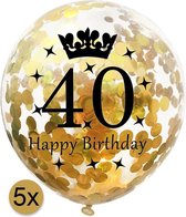 5 stuks confetti ballonnen | 40 jaar | Happy Birthday | Gouden Confetti | Verjaardag | Versiering