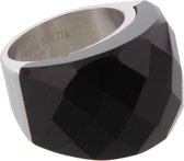 Zilverkleurige RVS ring met zwarte steen.