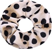 Jumalu scrunchie velvet haarwokkel haarelastiekjes - beige met zwarte stippen - 1 stuk