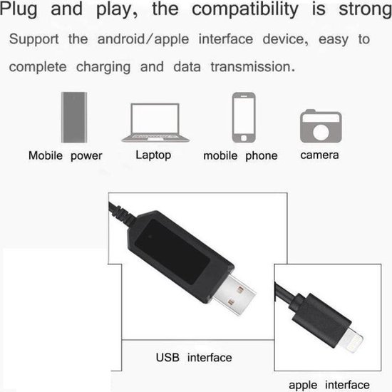 USB Lightning kabel met ingebouwde 1080P spy camera en