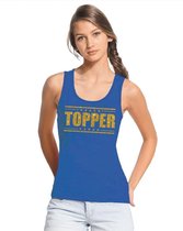 Toppers Blauw Topper mouwloos shirt/ tanktop in gouden glitter letters dames - Toppers dresscode kleding L
