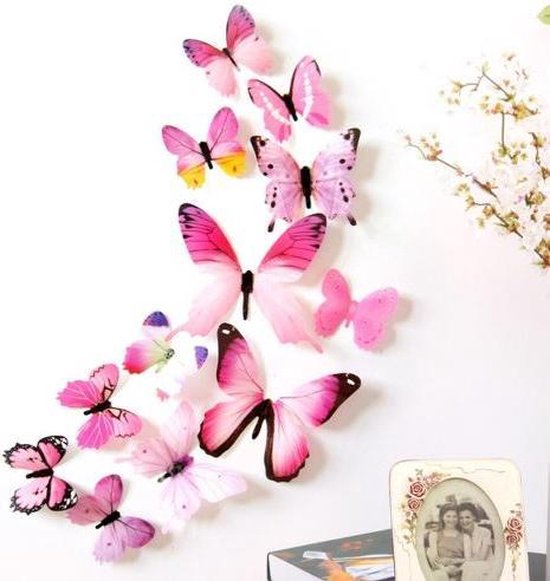 3D Stickers Vlinders - Muurstickers voor meisjes slaapkamer - Roze - Wanddecoratie voor kinderkamer