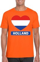 Oranje Holland hart vlag shirt heren - Oranje Koningsdag/ Holland supporter kleding 2XL