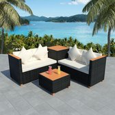Loungeset poly rattan HKC blad zwart 14-delig  (incl. Fleecedeken)