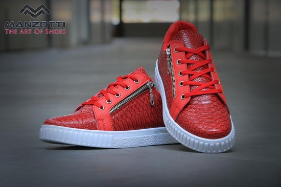 Rode heren sneakers van Manzotti Met Python Print en Rits sluiting | bol.com