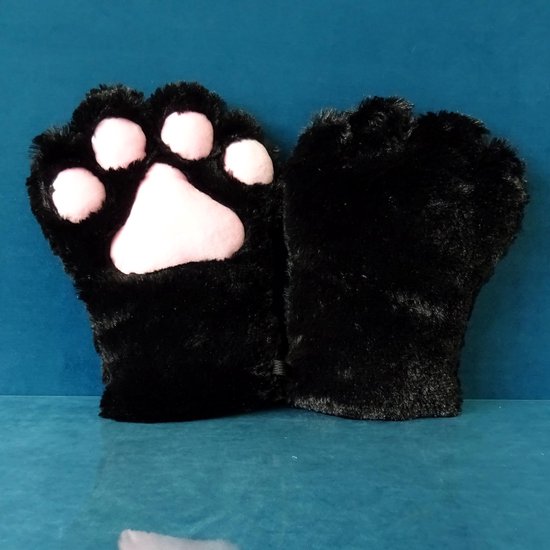 BUDAOWENG Dames fleece kattenklauw handschoenen kattenpoot handschoenen nepbont wanten winter warme halve vinger handschoenen schattige kattenpoot cosplay handschoenen cartoon warme handschoenen