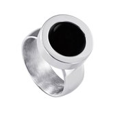 Quiges RVS Schroefsysteem Ring Zilverkleurig Glans 19mm met Verwisselbare Agaat Zwart 12mm Mini Munt