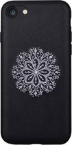 Flower Embroidery Case Cover Hoesje PU Leather voor Apple iPhone SE 2022 / SE 2020 / 8 / 7 - Zwart