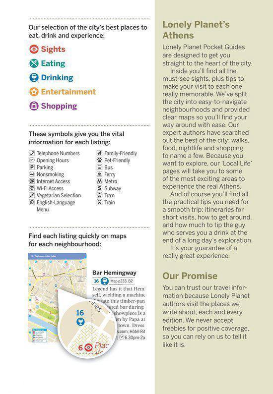Overzicht van Lonely Planet's Pocket Athens met secties over bezienswaardigheden, eten, drinken en winkelen.