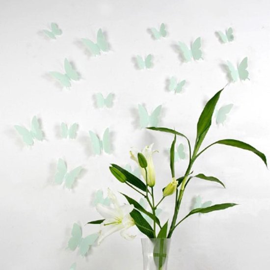 12 stuks 3D vlinders mint kleur / Vlinders Muursticker / Muurdecoratie Voor Kinderkamer / Babykamer / Slaapkamer - Vlinder Sticker Mint