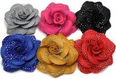 Bloem elastiek met glitters  grijs