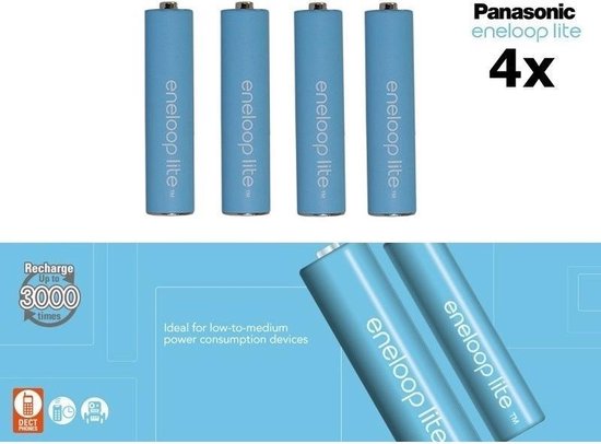 4 Stuks - AAA R3 Panasonic Eneloop Lite - 1.2V 550mAh - Oplaadbare Batterijen