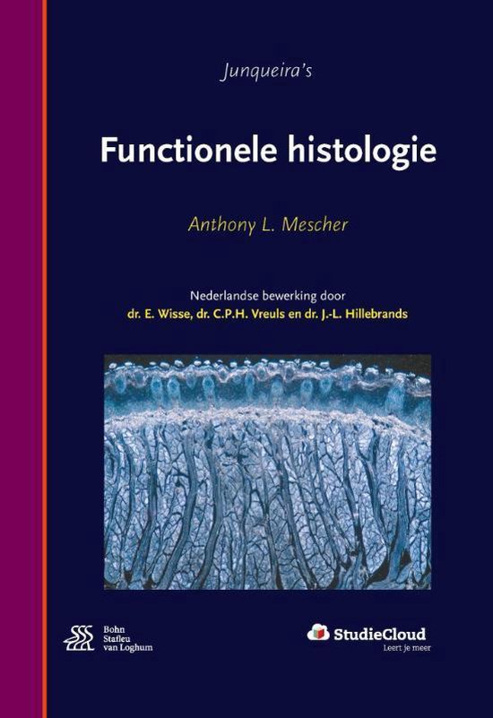 Boekomslag met "Junqueira's Functionele histologie" en een microscopische afbeelding van cellen.