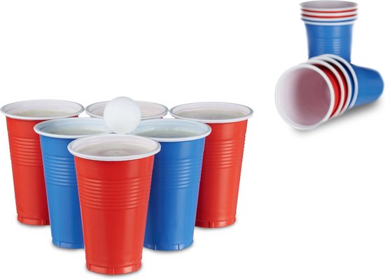drempel temperament Intensief relaxdays 100 x reep Pong bekers in blauw en rood, wegwerpbekers, plastic  bekers party | bol.com