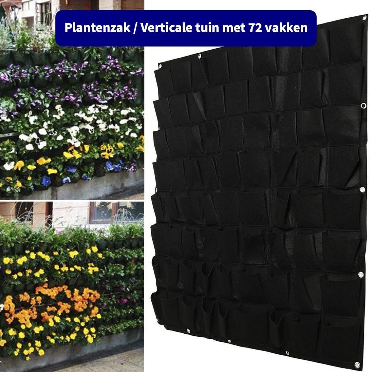 Plantenzak met 72 vakken - Verticale tuin - Plantentas - Plantenhanger geschikt voor kruiden, bloemen en planten - Hangende plantenbak - Anno 1588 - Dik vilt - 100x100 cm - Zwart