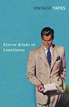 Boek 'Eleven Kinds of Loneliness' met een man in een pak die een boek vasthoudt op een blauwe achtergrond.