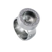 Quiges RVS Schroefsysteem Ring met Zirkonia Zilverkleurig Glans 17mm met Verwisselbare Glitter Roze 12mm Mini Munt