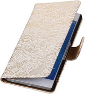 Lace Bookstyle Wallet Case Hoesjes Geschikt voor Sony Xperia Z3 D6603 Wit