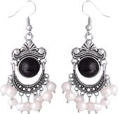 Zoetwater parel oorbellen Pearl Retro Black - oorhangers - echte parels - sterling zilver (925) - wit - zwart