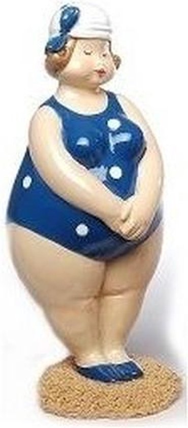 Beeld staande dikke dame met blauw/wit badpak 12 cm | bol.com