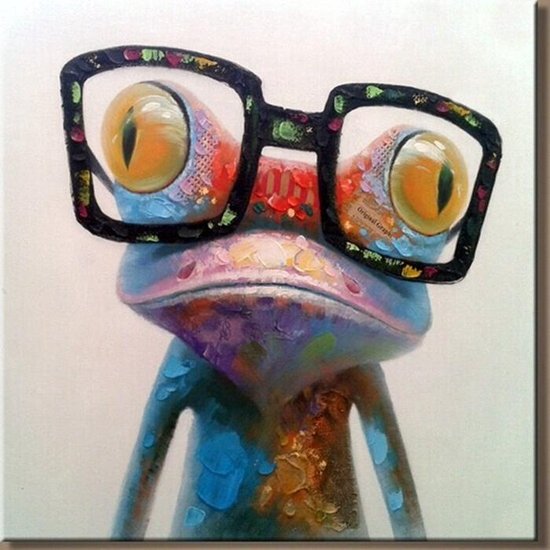 Canvas Schilderij / Schilderijen Olieverf ""Cool Frog"" 50 x 50 CM -  Handgeverfd... | bol.com