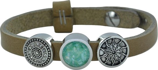 Bracelet en cuir Quiges avec 3 boutons poussoirs - Femme - Acier inoxydable - 24cm
