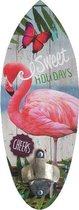 Flessenopener Muur met tropische print Flamingo - Multicolor - Hout - 36 x 14 cm