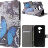 Huawei G8 wallet agenda hoesje blauw vlinder