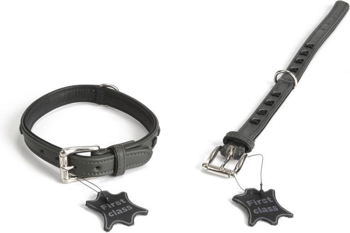 Leren halsband Stud. Grijs.