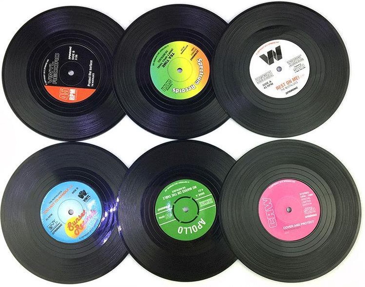 Set van 6 Onderzetters Retro LP's | Onderzetters Vinyl - Moodadventures