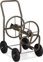 Relaxdays chariot à tuyau en métal - support de tuyau d'arrosage - 3/4 pouce - pour tuyau d'arrosage de 60 mètres marron