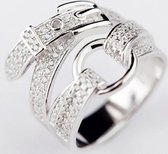 Geshe-Zilveren dames ring riem met zirkonia-zilver 925-platinum plated
