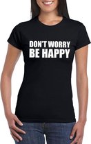Dont worry be happy tekst t-shirt zwart dames S