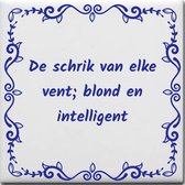 Wijsheden tegeltje met spreuk over Overig: De schrik van elke vent blond en intelligent