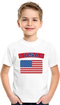 T-shirt met USA/ Amerikaanse vlag wit kinderen 158/164
