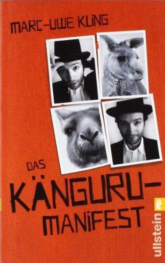 Couverture de livre de 'Das Känguru-Manifest' avec des photos de Marc-Uwe Kling et d'un kangourou.