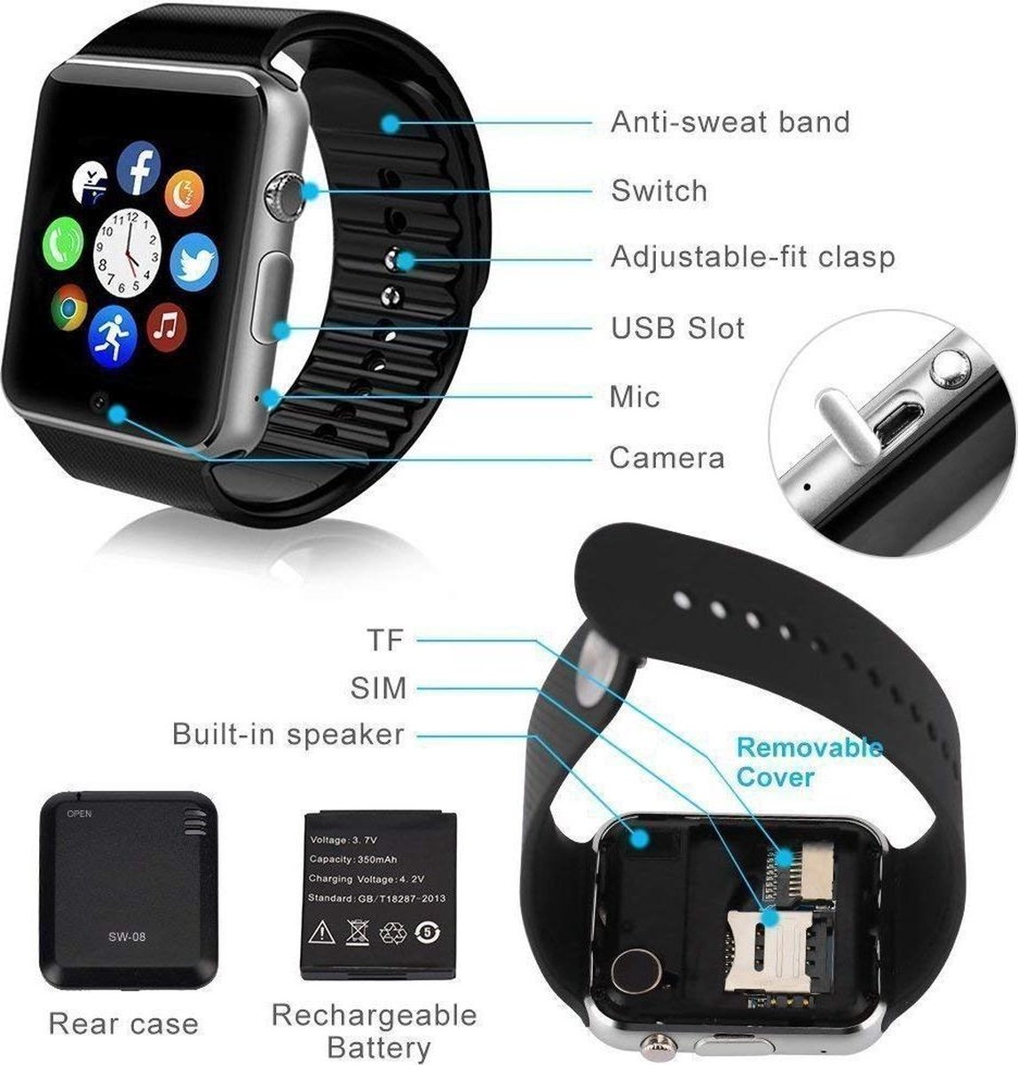 Smart Watch Willful SW016 Bluetooth with Camera SIM Card Slot TF Card Slot  Pedometer | bol.com