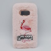 geschikt voor Samsung S8 Plus – pluizig hoesje – flamingo roze