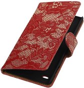 Lace Bookstyle Wallet Case Hoesjes Geschikt voor Sony Xperia C4 Rood