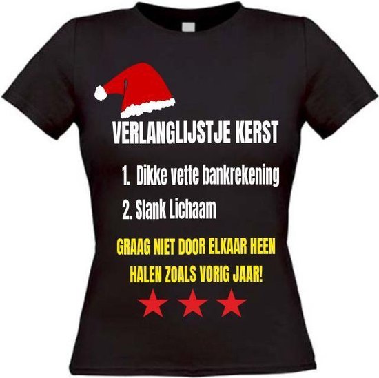 Verlanglijstje kerst T-shirt maat L Dames zwart | bol.com