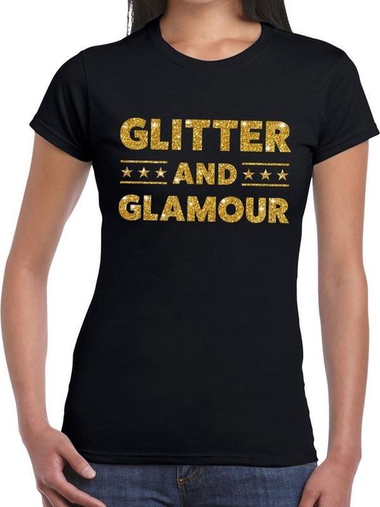 Glitter and Glamour glitter tekst tshirt zwart dames dames shirt